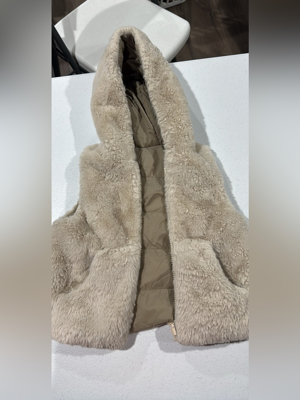 Zara Kids Cream Faux Fur Hooded Vest